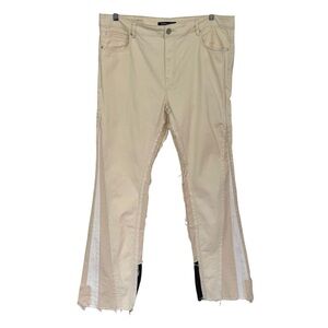 Embellish Men's Beige Raw Hem Flared Patched Jeans Size 40 New